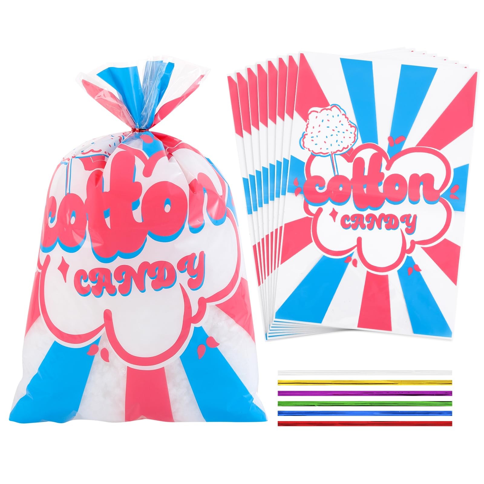 GraceKit 50 Pcs Cotton Candy Bags with Ties,14″ x 20″ Large Clear Cotton Cand…
