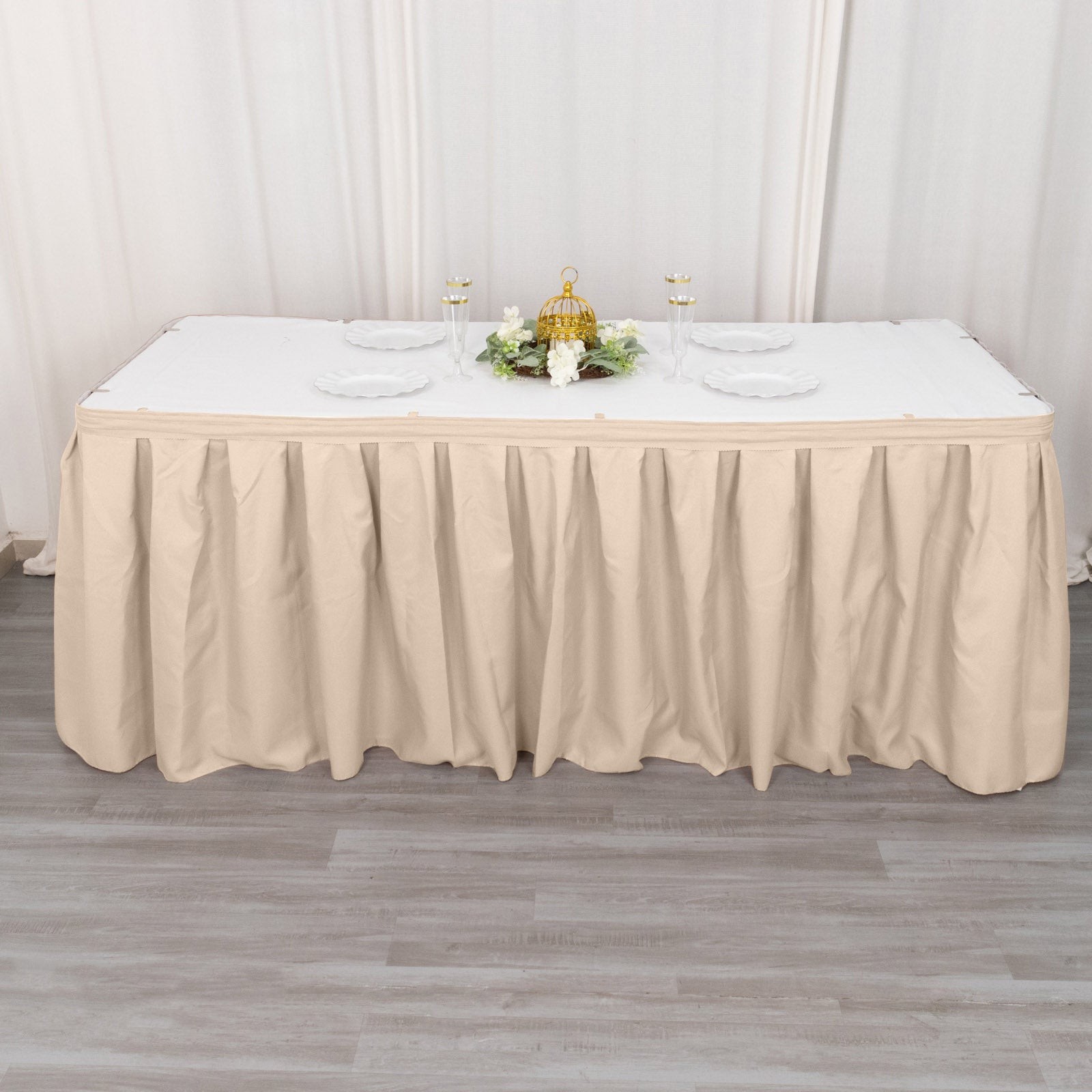 Nude 21 feet PLEATED TABLE SKIRT POLYESTER Fabric Tradeshow Wedding Catering
