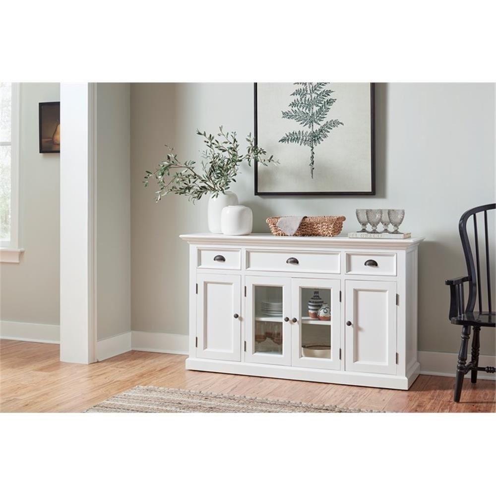 Beaumont Lane Mahogany Wood Buffet with 4 Doors 3 Drawers in White