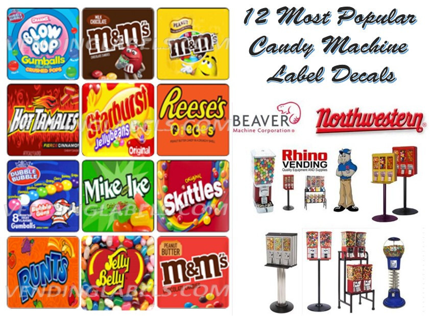 12 Pack Laminated XL 3.25″ Sq. Candy Machine Vending Labels non adhesive cards