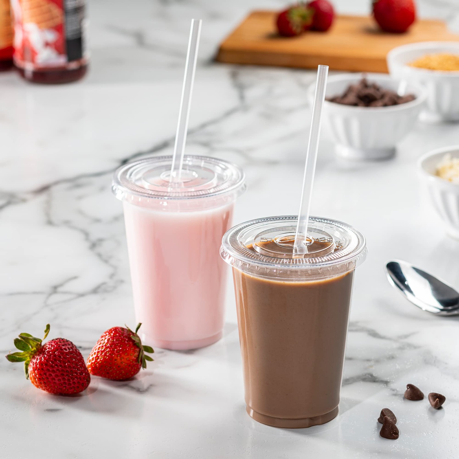 Clear Plastic Cups with Flat Lids [10 oz – 100 Count] – Disposable Iced Coffe…