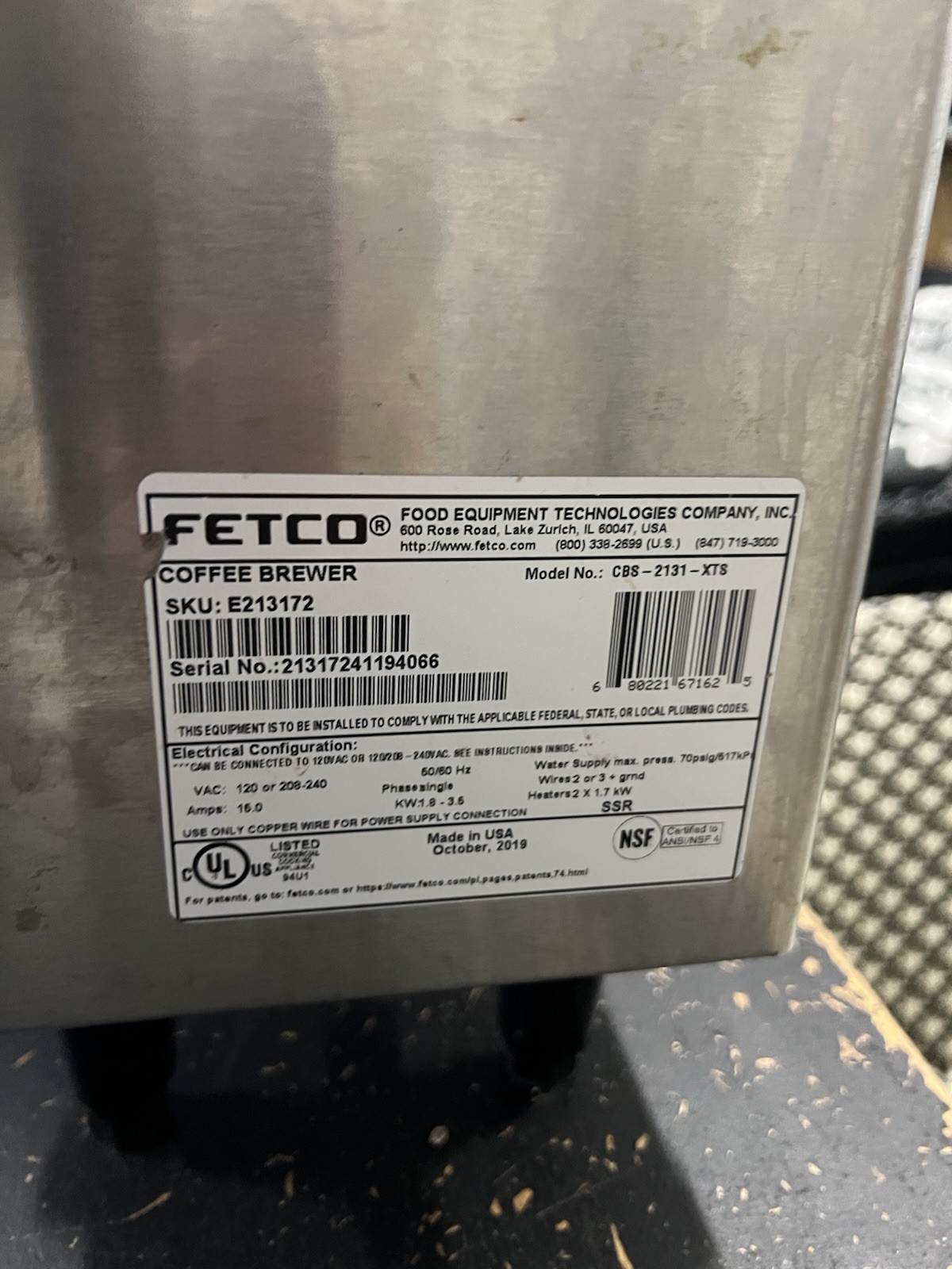 Fetco coffee brewer CBS-2131-XTS