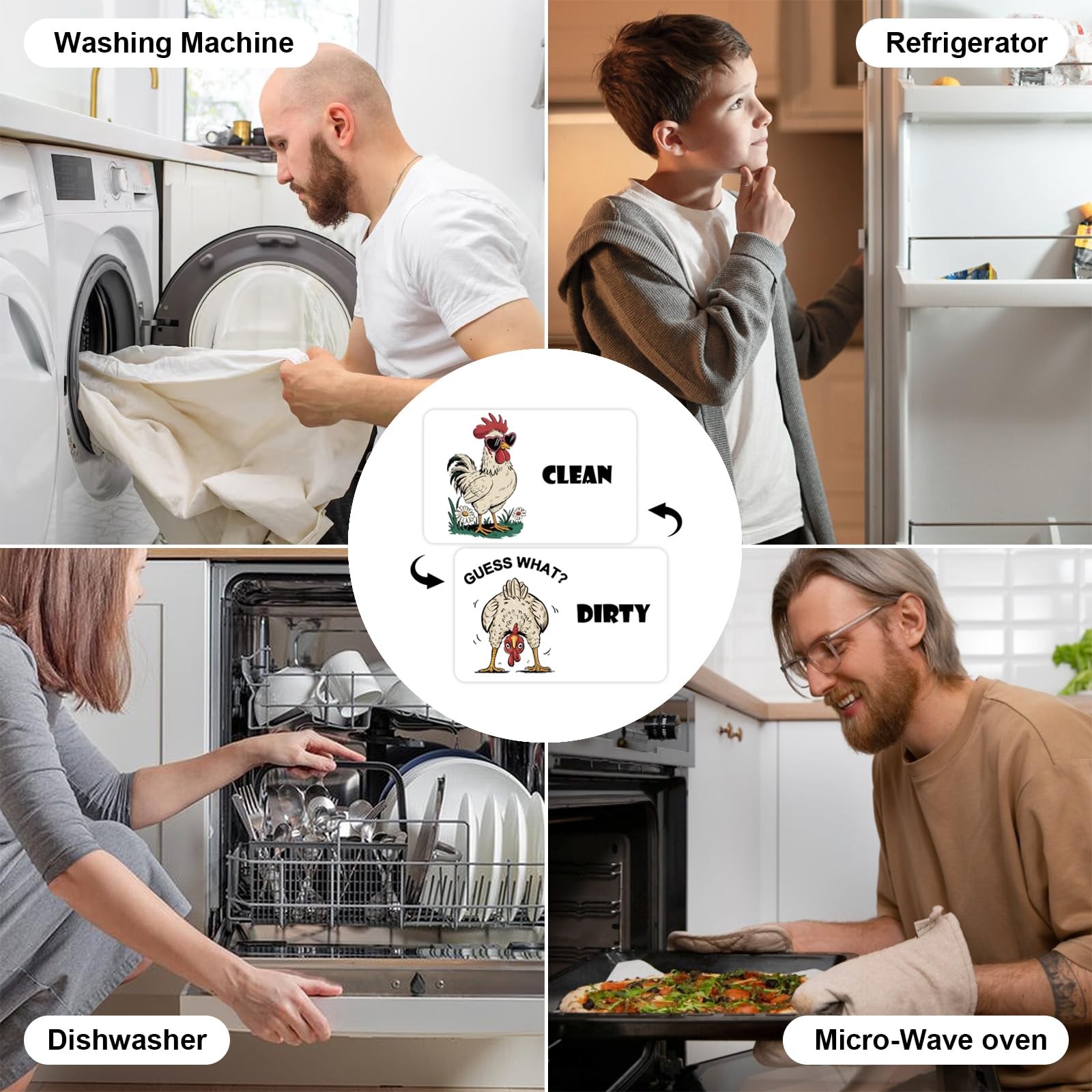 Farmhouse Rooster Cartoon Clean Dirty Dishwasher Magnet, Washing Machine Magnet