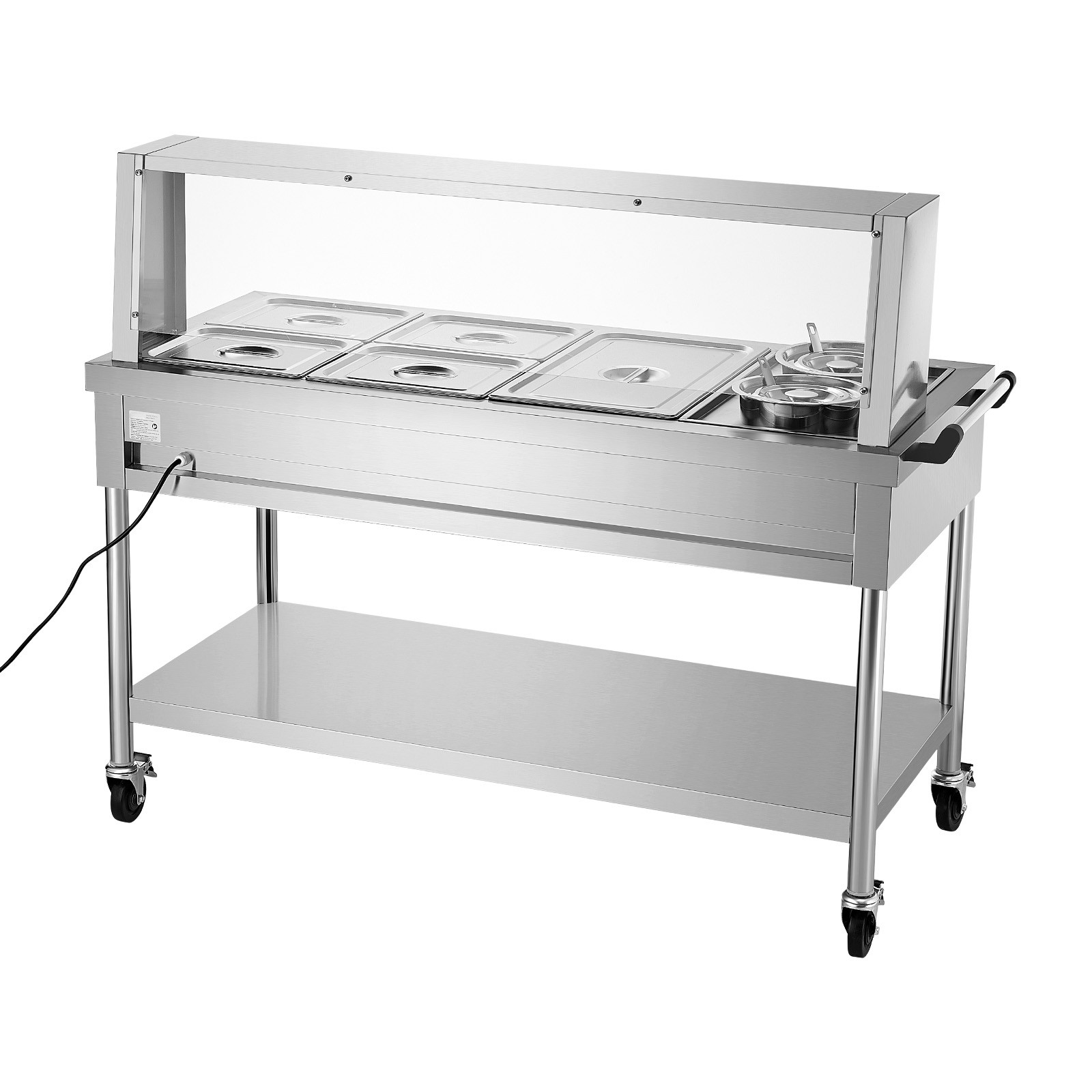 Uimoso 5 Pans + 2 Pots Commercial Food Warmer Steam Table with Undershelf Shield