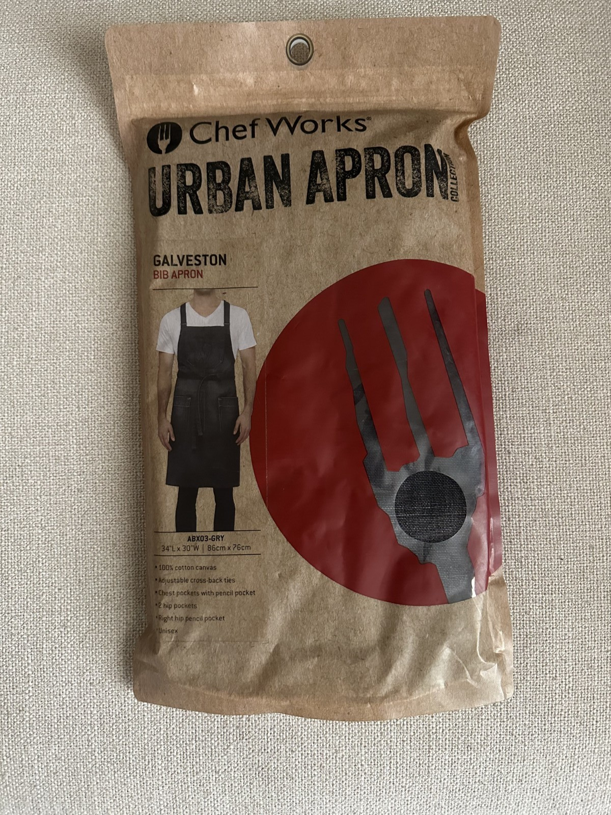 NEW! Chef Works Urban Apron Collection Galveston Bib Apron Gray One Size ABX03