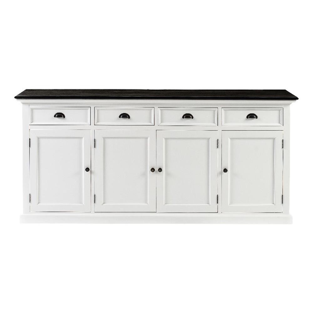 Beaumont Lane Mahogany Wood Buffet with 4 Doors 3 Drawers in White and Black