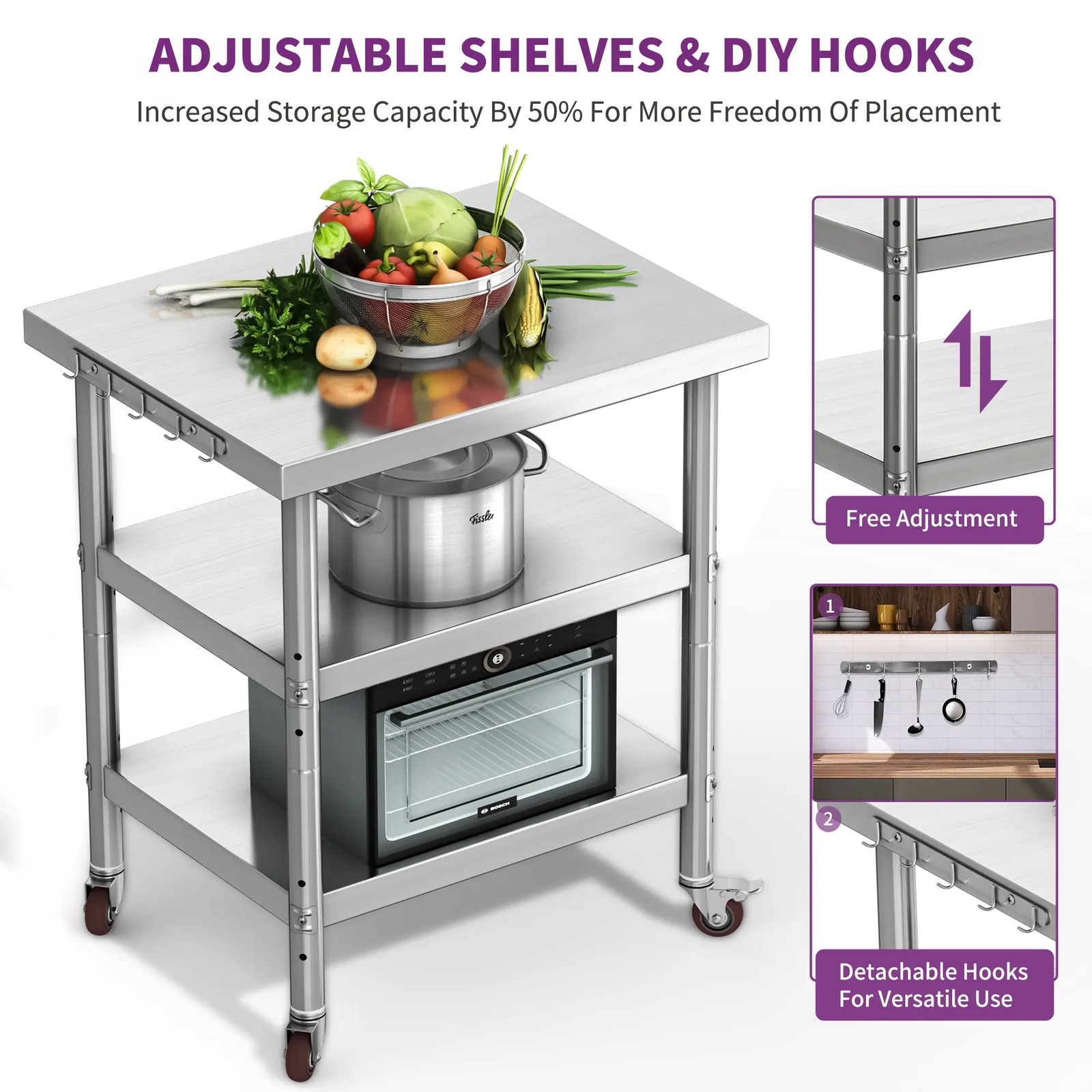 30″/36″/48″ Stainless Steel Table Work Table Metal Table Prep Table w/Overshelf