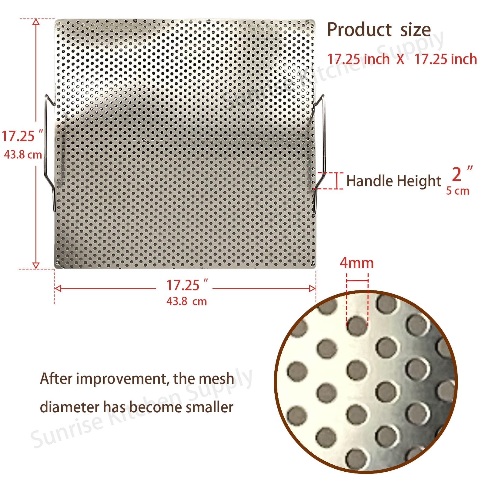 Sunrise Stainless Steel Fryer Screen Handles Solid Screen 1 17.5 X 17.5 X 2