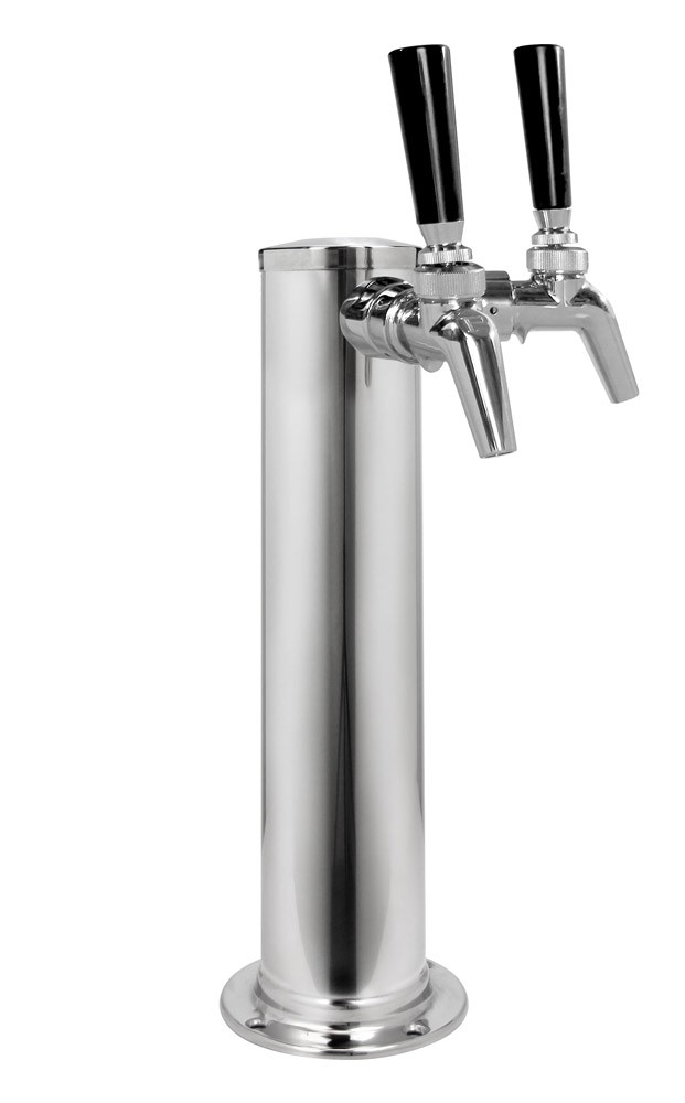Kegco 14″ Tall Polished Stainless Steel Tower – Perlick Dual Faucet Taps Keg