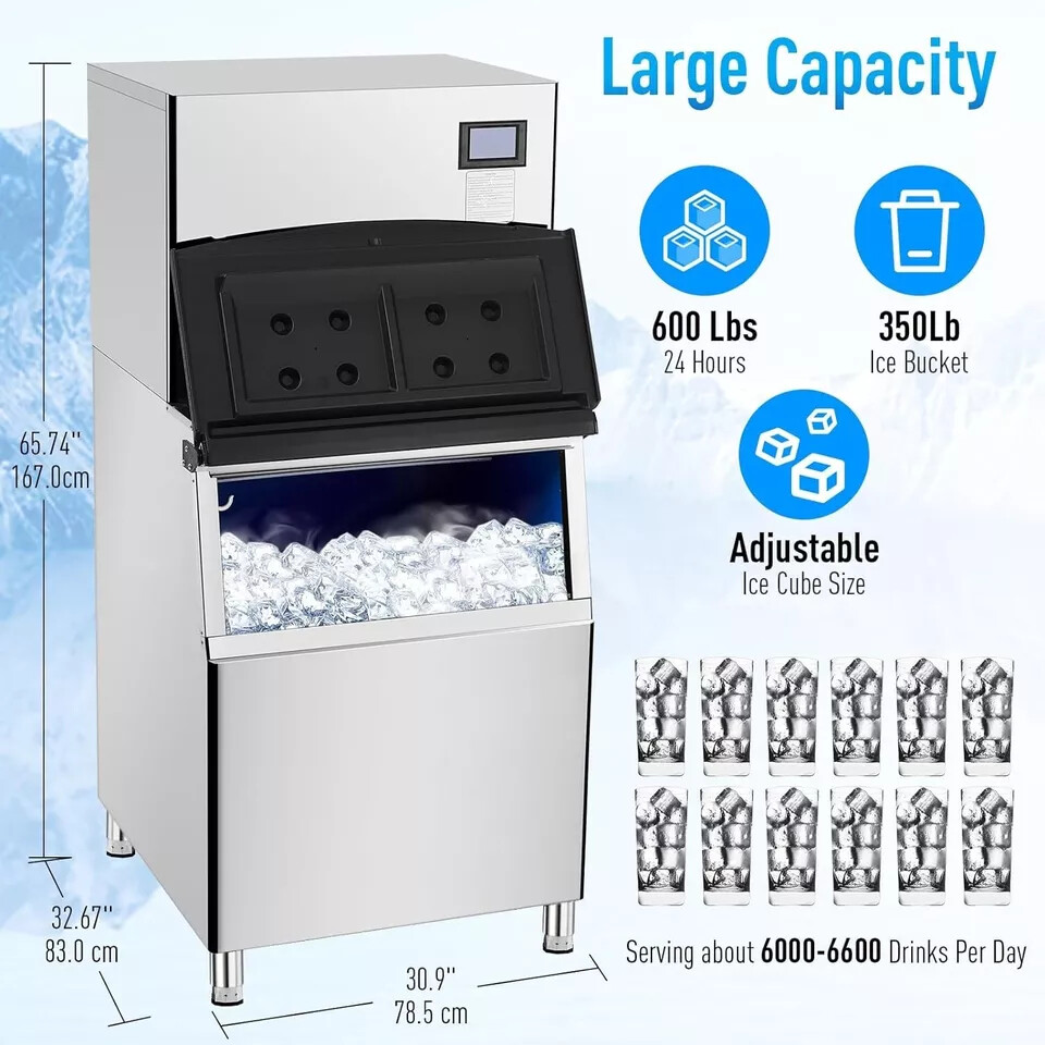 550LBS/24H Commercial Ice Maker Under Counter Ice Cube Machine W/ 300LBS Storage