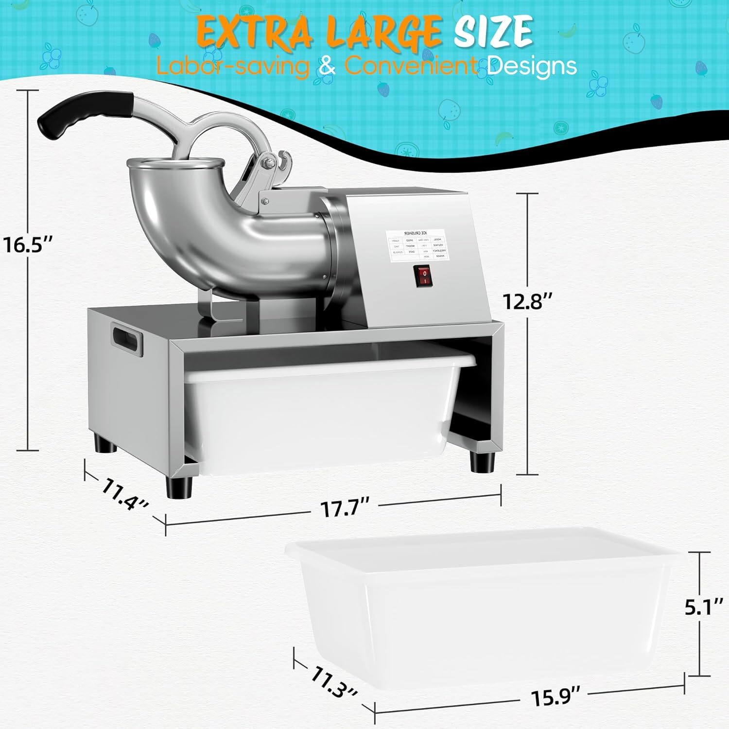 500LBS/H 300W Commercial Snow Cone Machine Ice Shaver Ice Crusher for Snow Cones