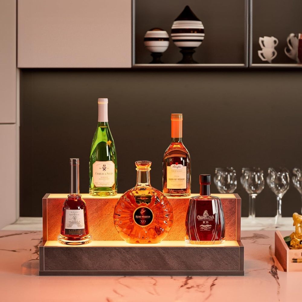 20Inch 2-Tier LED Liquor Display Shelf, App & Remote Control Lighted BottleRack