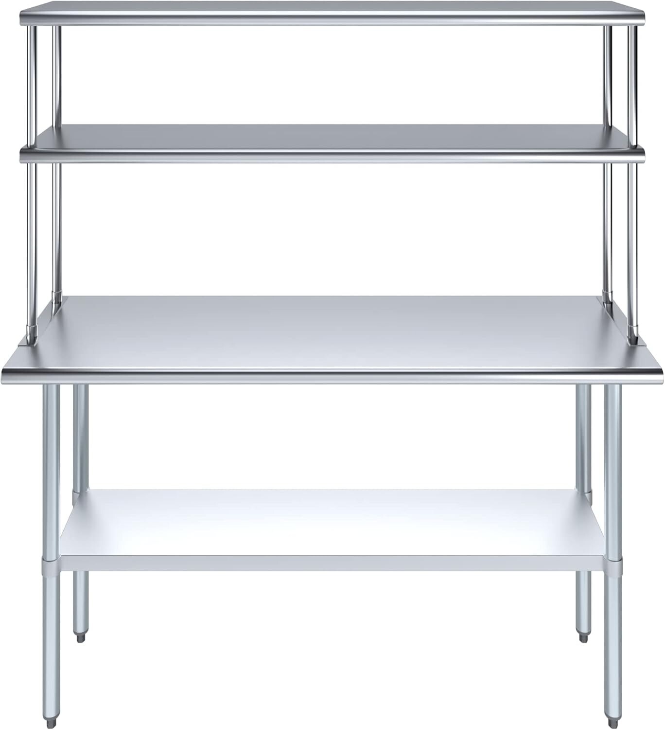 Stainless Steel Prep Table w/ Double Overshelf – Commercial Kitchen Workstation
