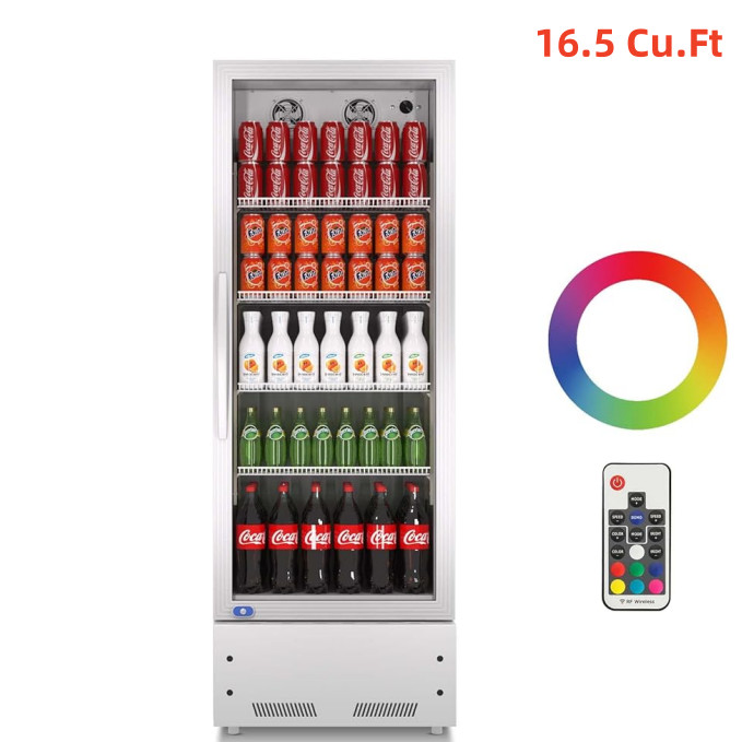 Commercial Merchandiser Refrigerator 16.5 Cu.Ft Glass Door Upright Cooler-Silver