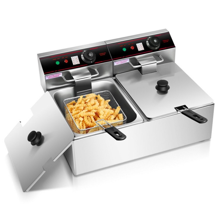 Dual Tank Electric Countertop Deep Fryer, 12.8 Qt, 3400W