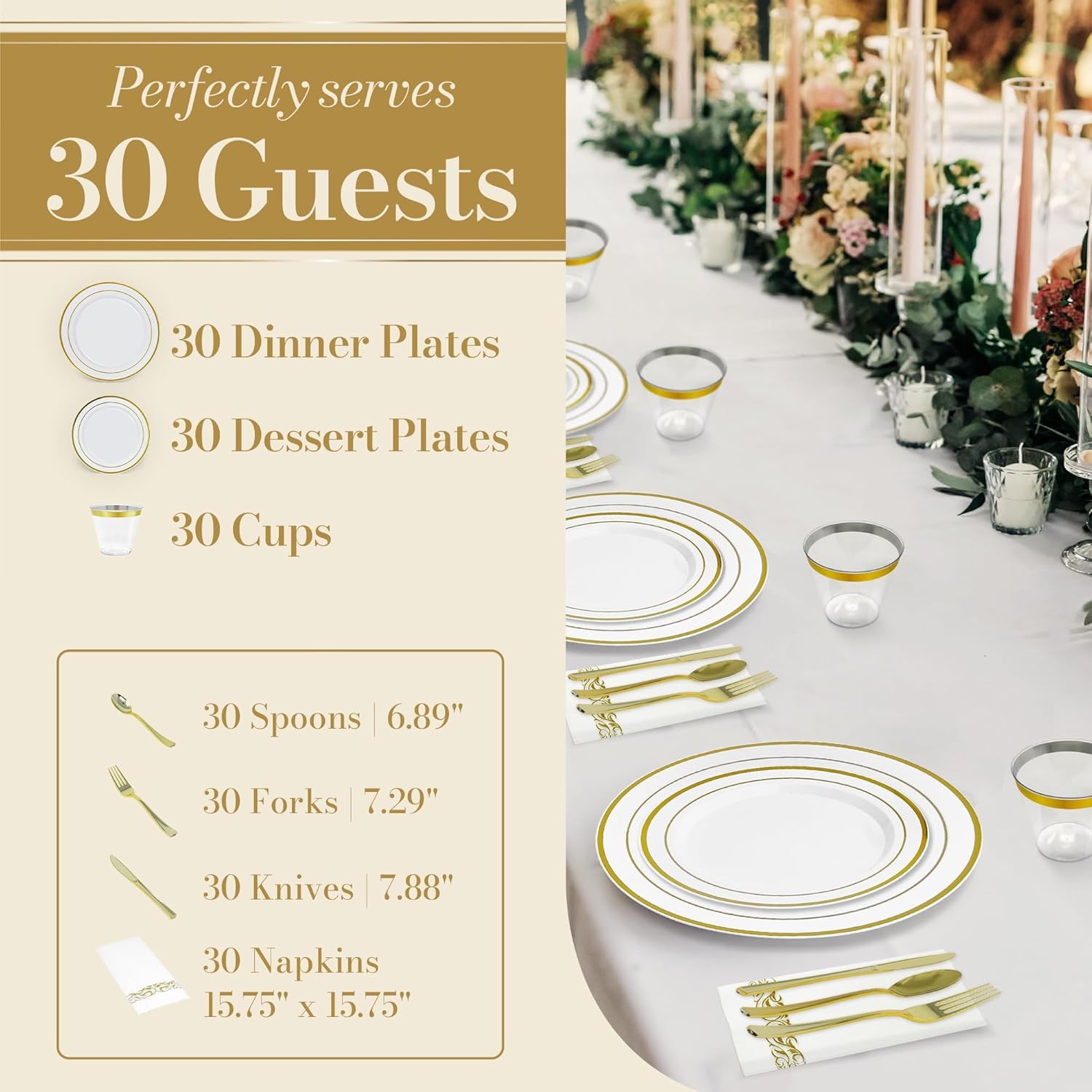 Plastic Plates for Party | 210 Pieces | White w/Gold Rim | Plates and Napkins