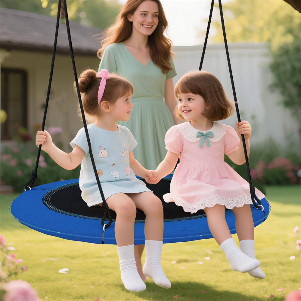 Black Blue 40 In. Saucer Tree Swing 660 Lbs. for Kids Adults Outdoor W/Led Light