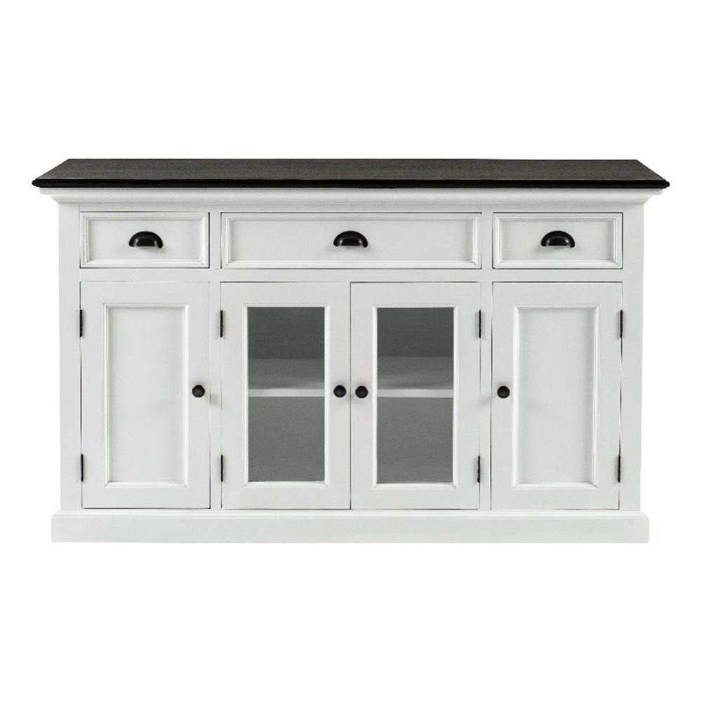 Beaumont Lane Mahogany Wood Buffet with 4 Doors 3 Drawers and Glass in White