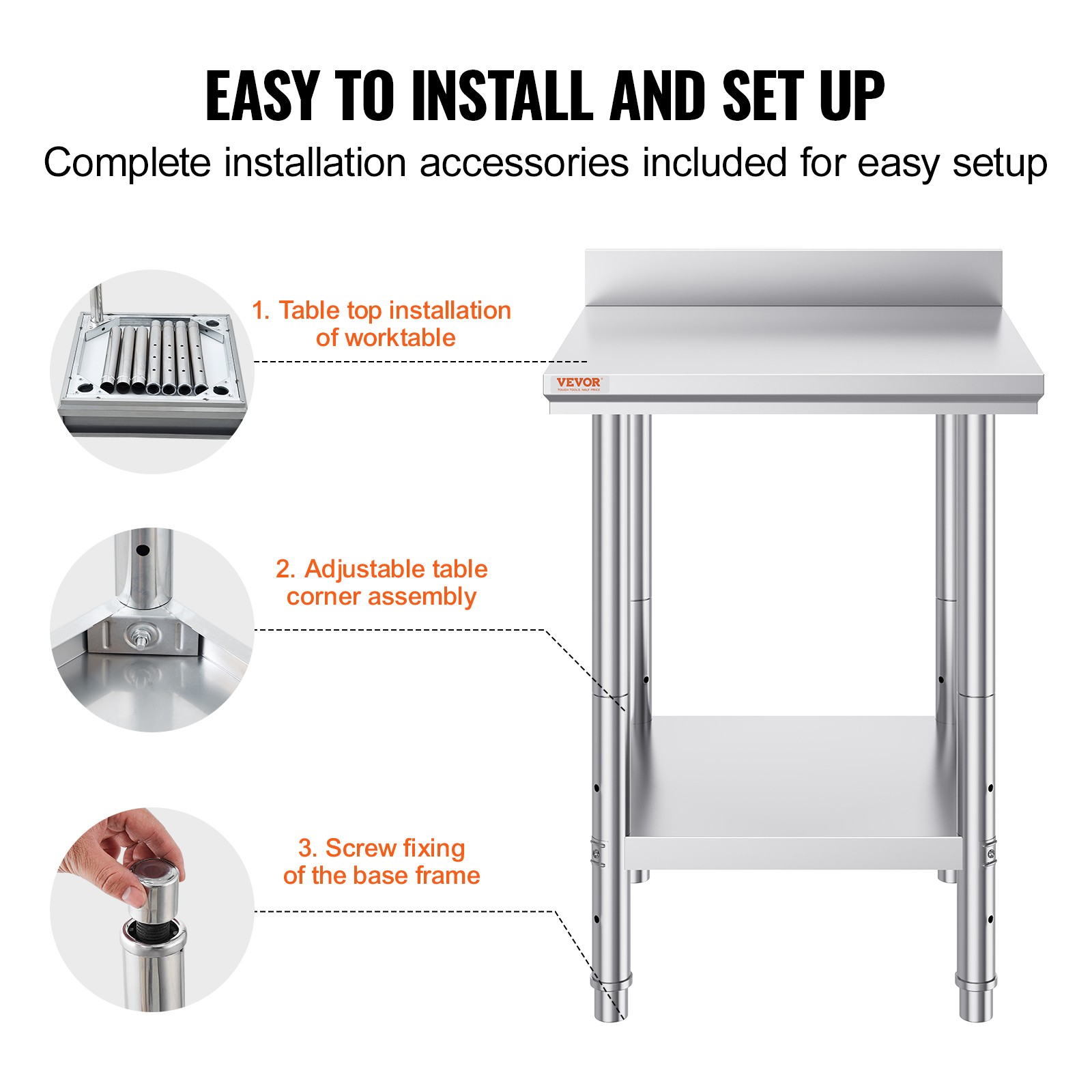 24″x24″x34.6″ Stainless Steel Work Table Restaurant Kitchen Food Prep Commercial