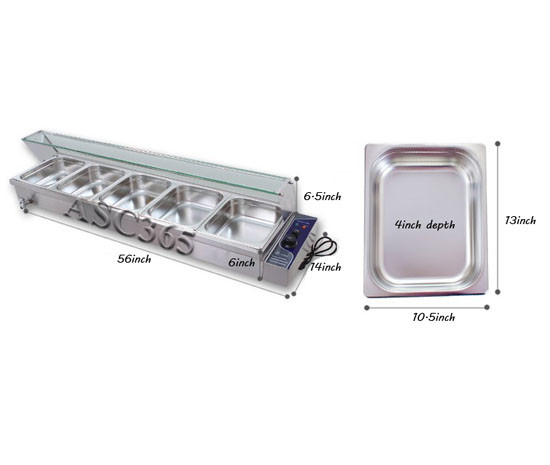 5 Pans Bain Marie Countertop Food Warmer Steam Table 1500W Restaurant Equipment