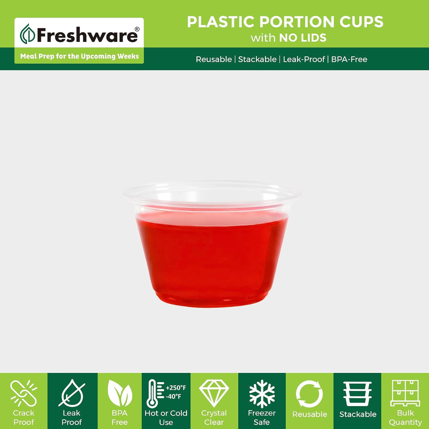 Freshware Plastic Portion Cups (No Lids) [4 Ounce, 250 Count] Disposable Plastic
