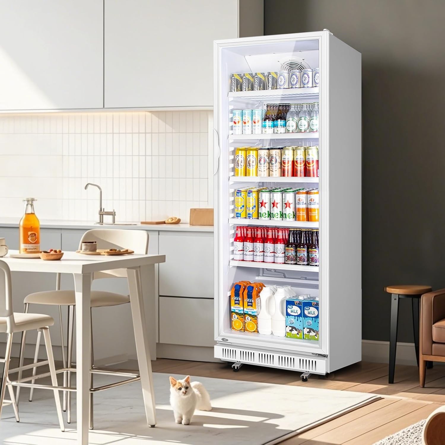 Fast Cooling 360L Commercial Beverage Refrigeration – Sleek White Glass Design