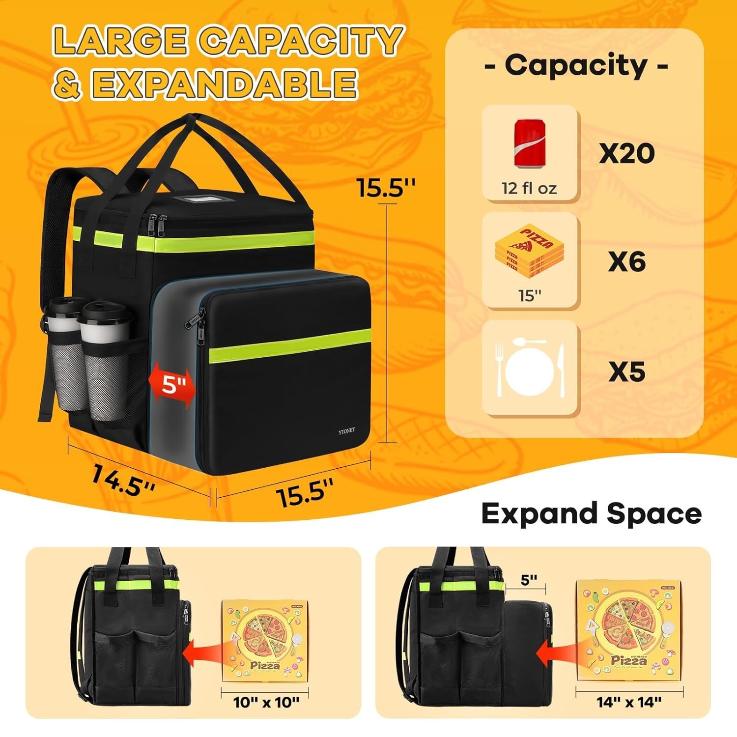 Waterproof Insulated Delivery Bag for Hot/Cold Food