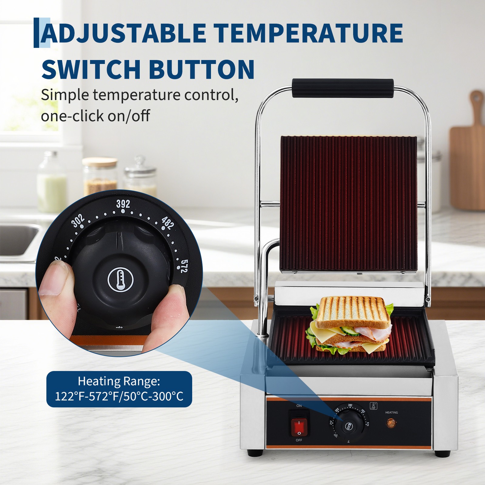 1800W110V Sandwich Panini Press Grill Electric Sandwich Maker Removable Oil Tray
