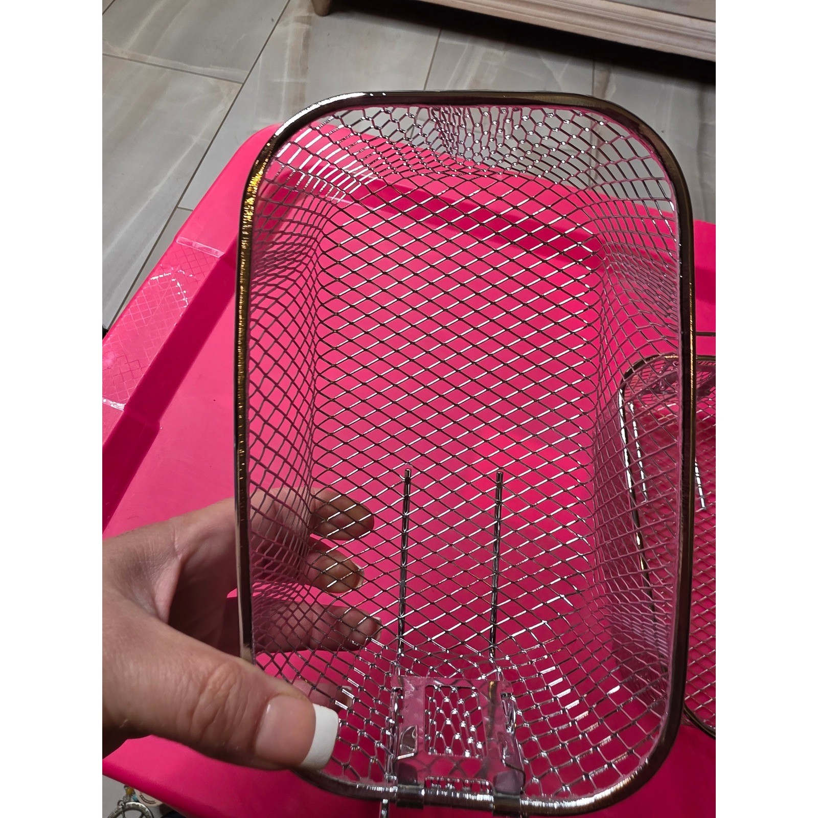 Set of 2 Silver Wire Mesh Deep Fryer Baskets with Hooks 8×4.5×4 Rectangular