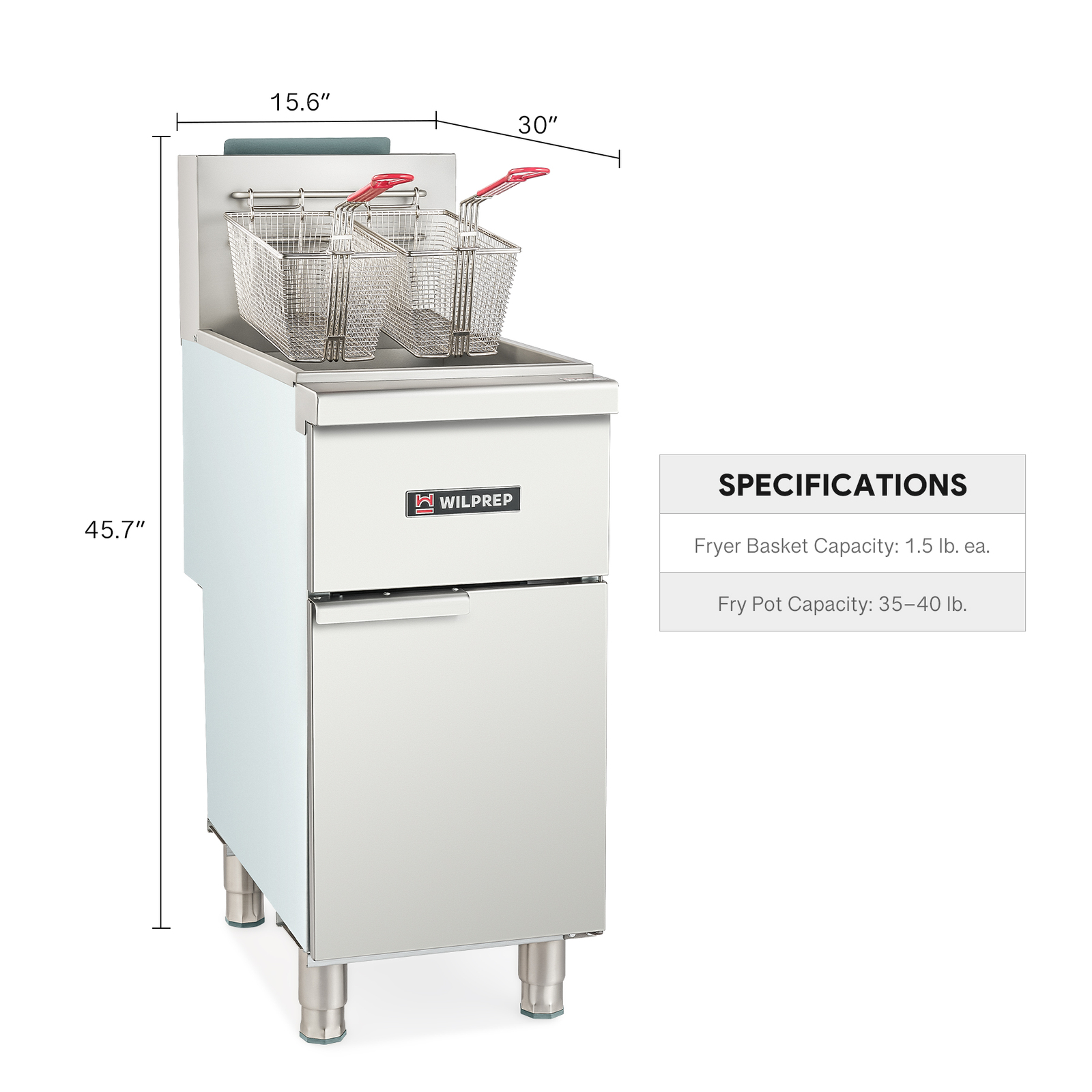 WILPREP Commercial Gas Floor Deep Fryer 2 Basket CSA 90000 BTU Stainless 40lbs