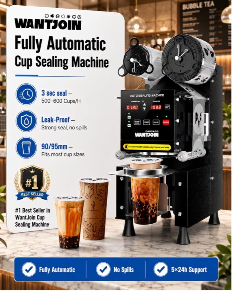 WantJoin Cup Sealing Machine Full Automatic Cup Sealer Machine 90/95mm Electric