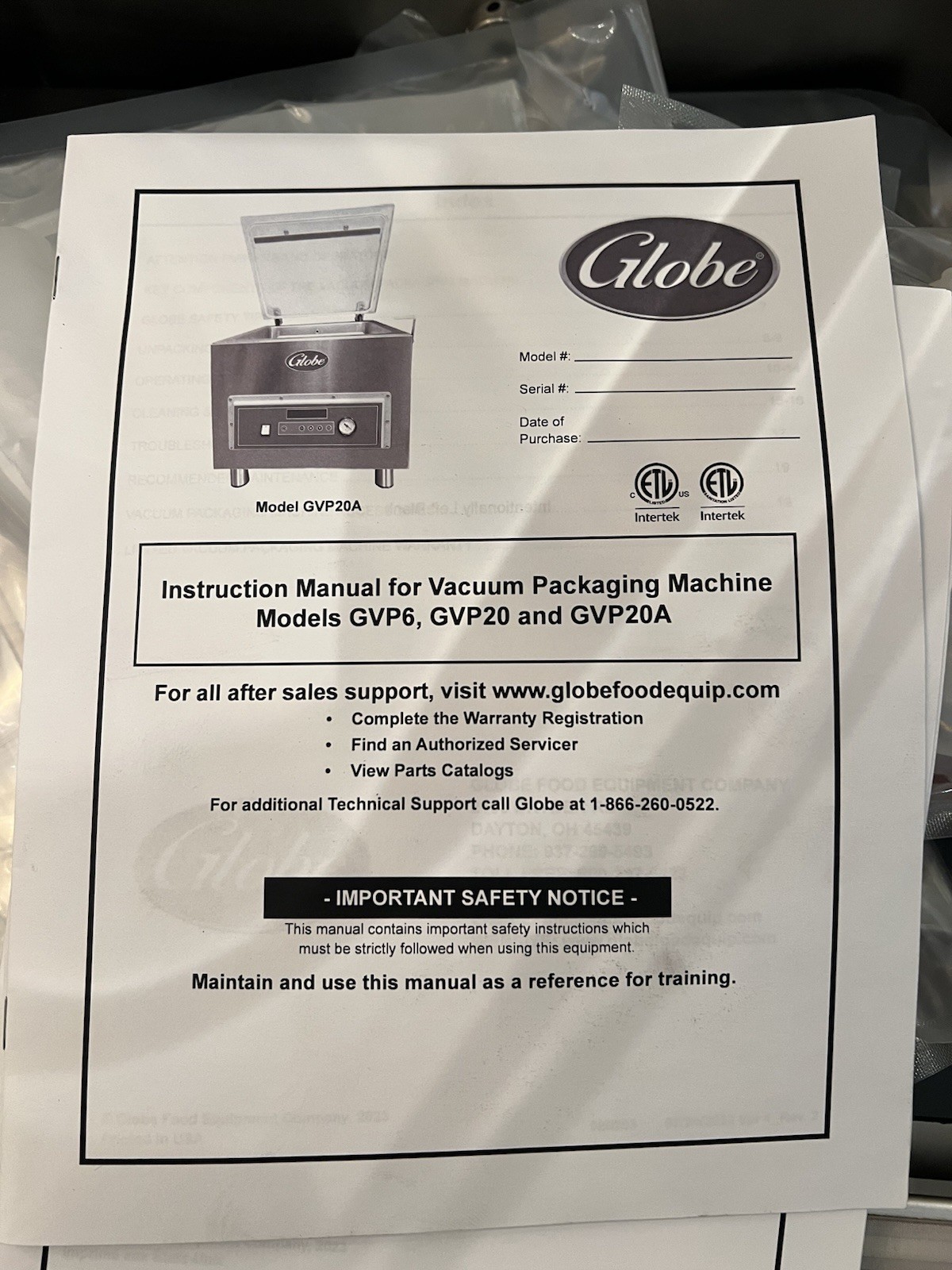 Globe GVP20 16 1/2 in Standard Vacuum Pack Machine