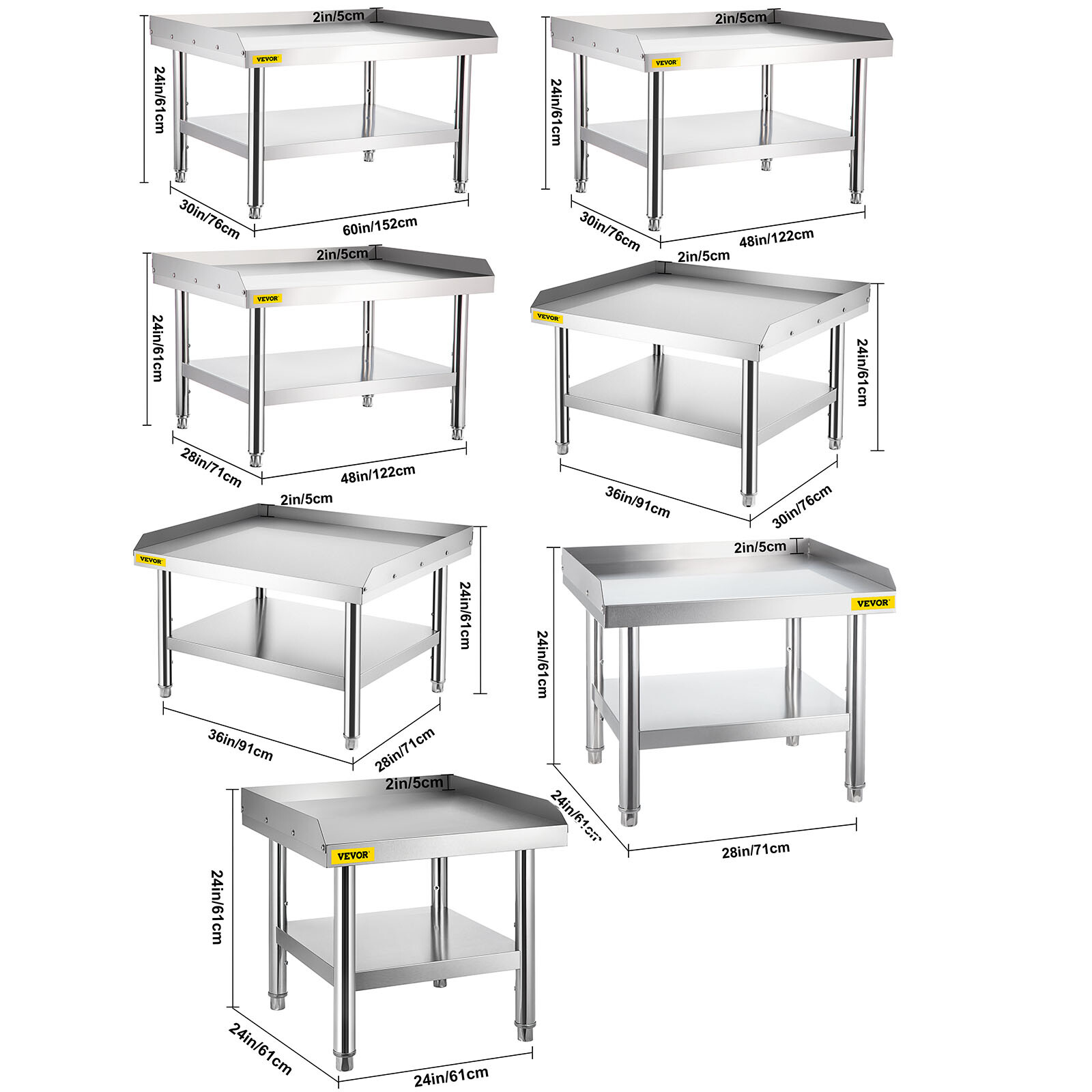 Stainless Steel Table for Prep & Work Kitchen Equipment Stand 24/36/48/60 Inch