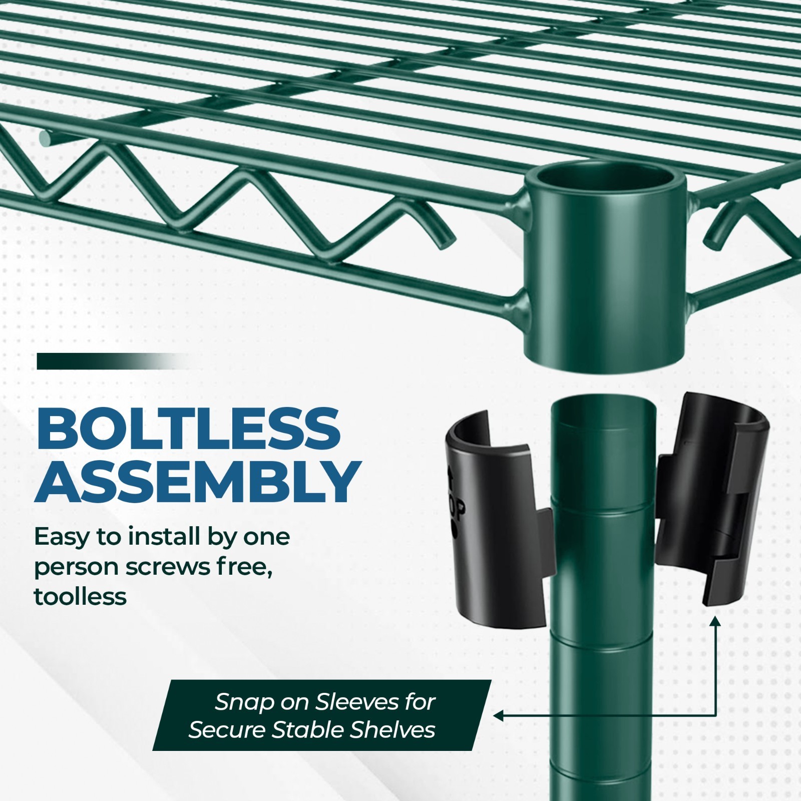 Commercial Epoxy Green Posts for Wire Shelving – Set of 4 Poles