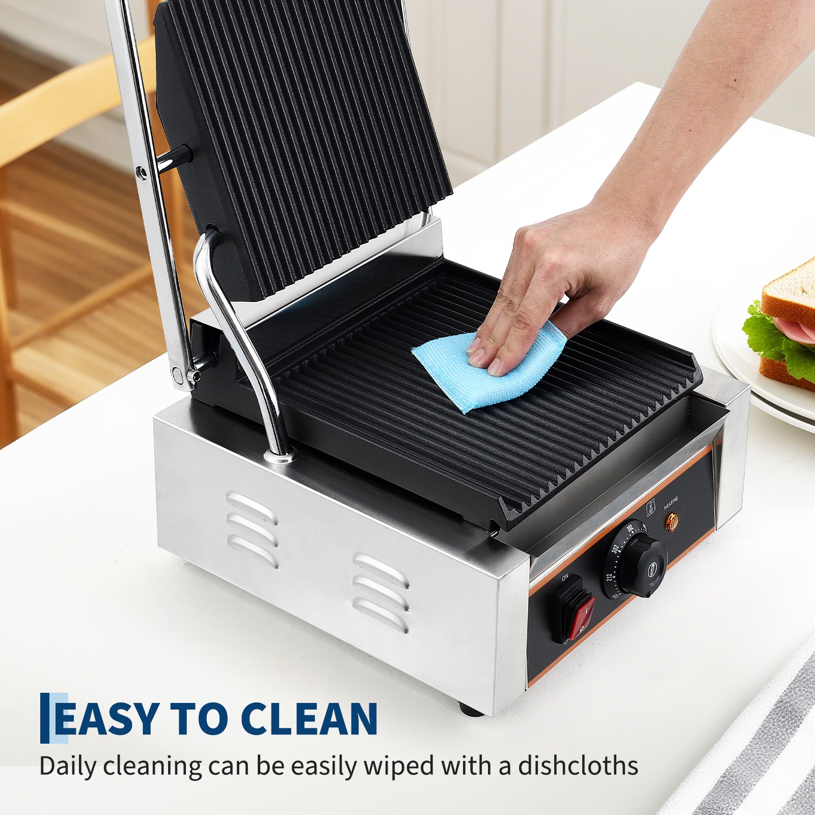 1800W110V Sandwich Panini Press Grill Electric Sandwich Maker Removable Oil Tray