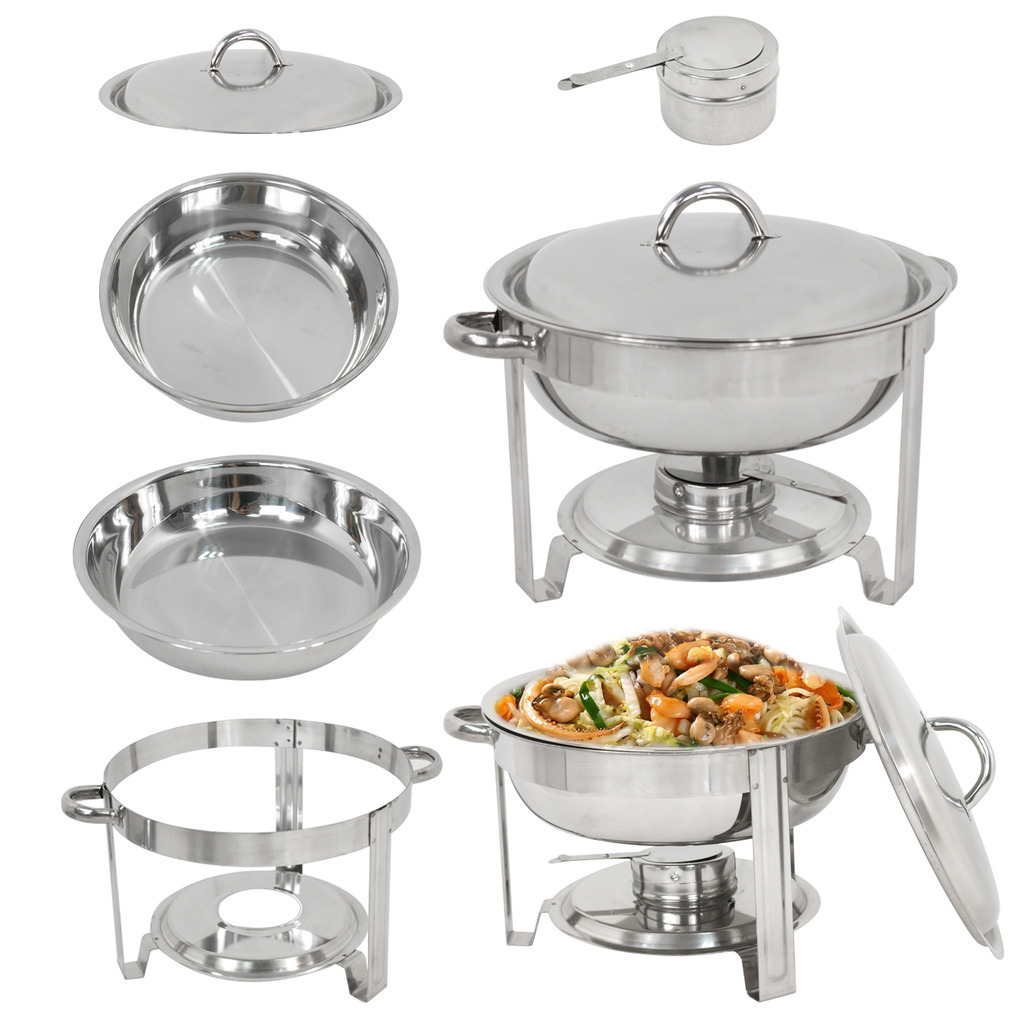 6-Pack Round Chafing Dish Buffet Chafer Warmer Set w/Lid 5 Quart,Stainless Steel