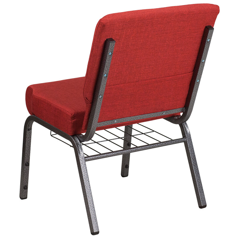 50x Crimson Red 21» Wide Church Chairs Silver Frame Book Rack 4” Seat Cushion