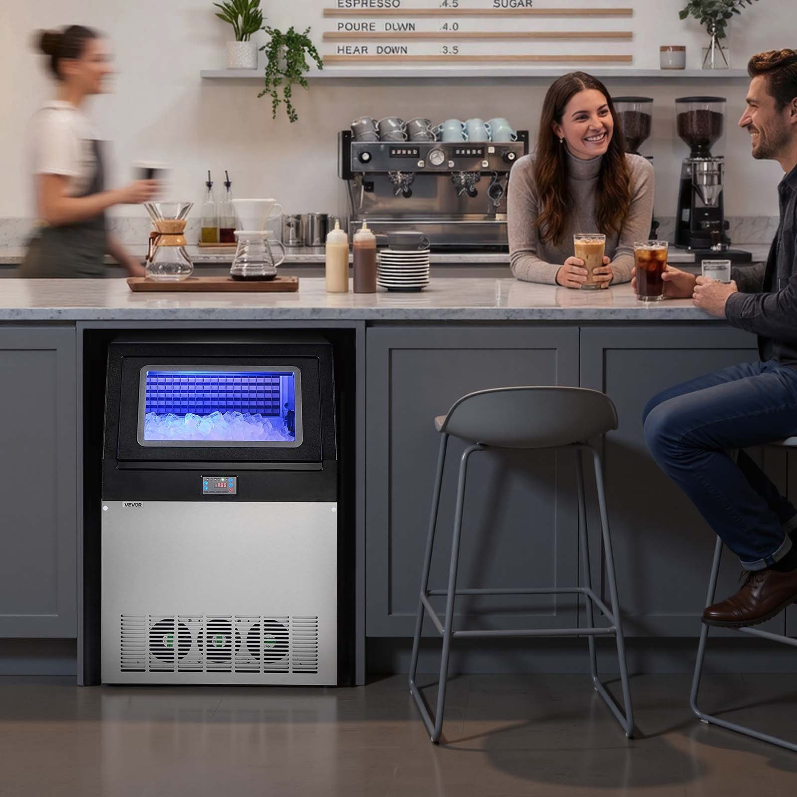 360LB/24H Commercial Ice Maker w/ Pump 85LB Bin Self Clean Stainless Steel