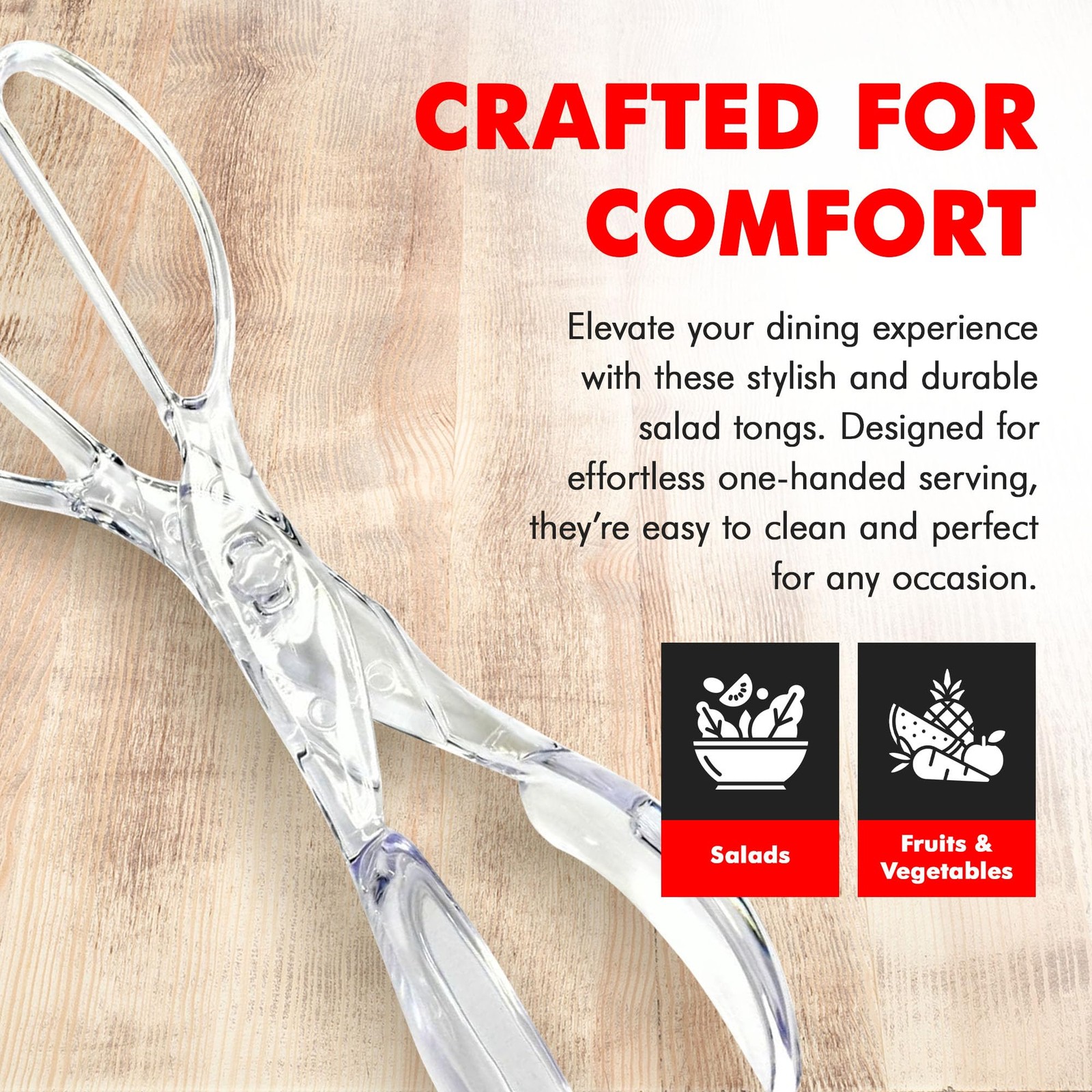 Chef Craft Premium Salad Scissor Tongs, 11.25 11 inches in length, Clear
