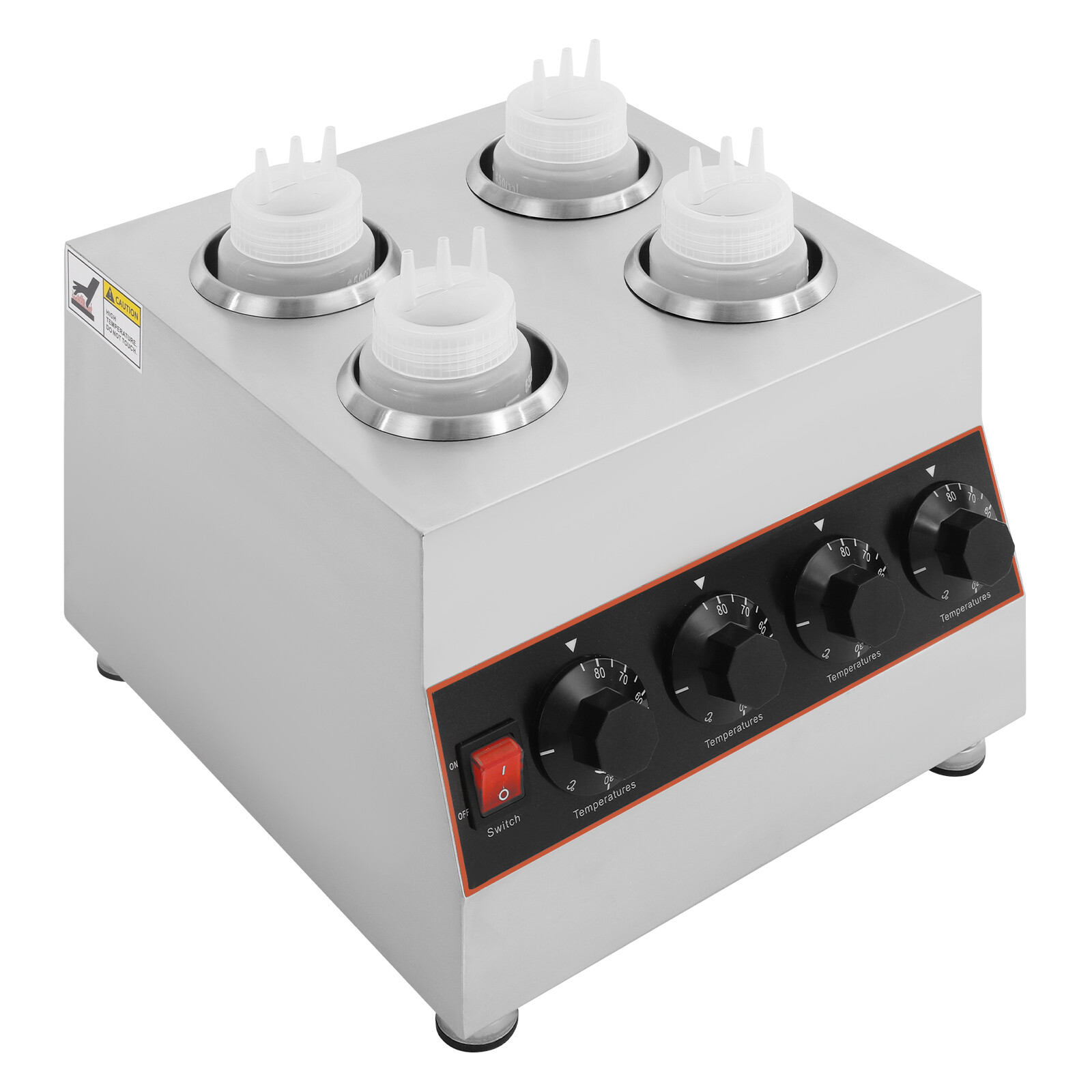 Stainless Steel Electric Sauce Warmer with 4 Pots & Adjustable Temperature