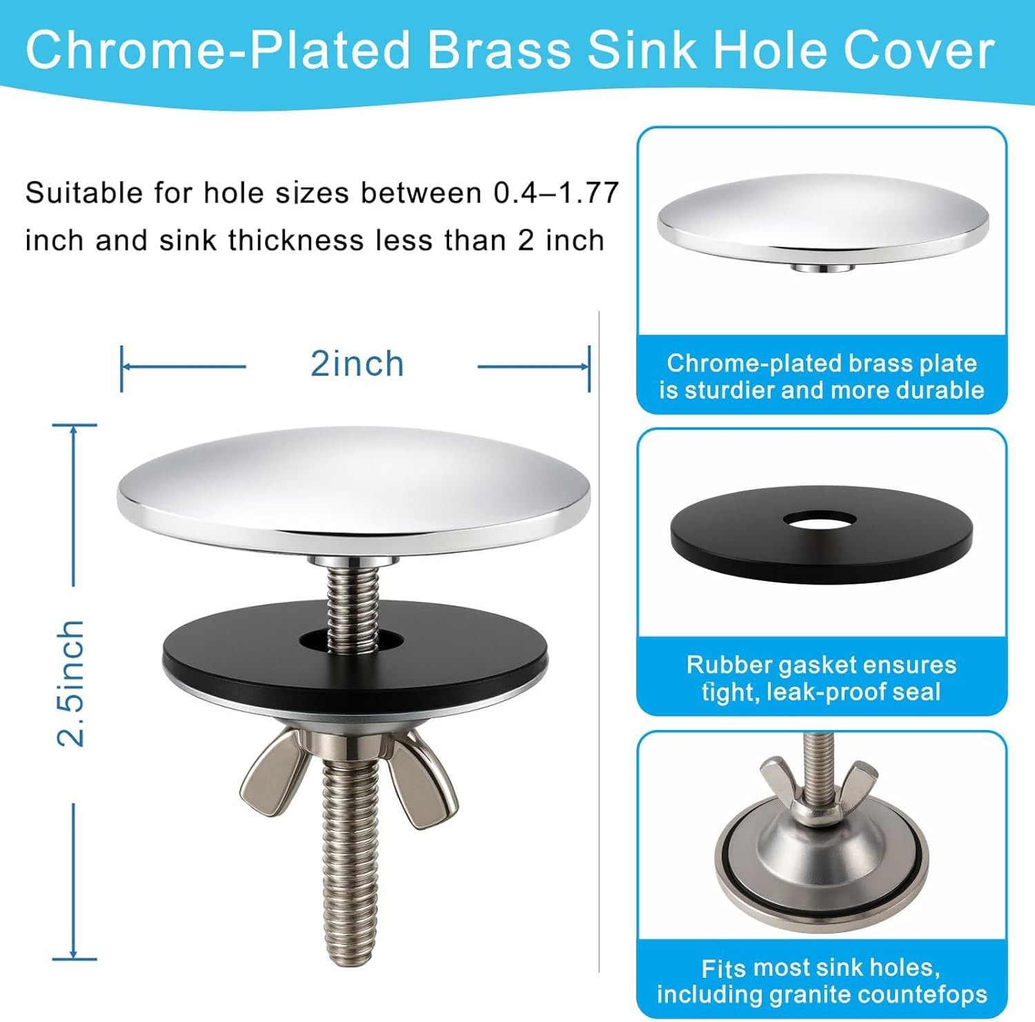 2-Inch Faucet Hole Cover, Sink Hole Cover, Solid Brass Chrome-Plated Kitchen