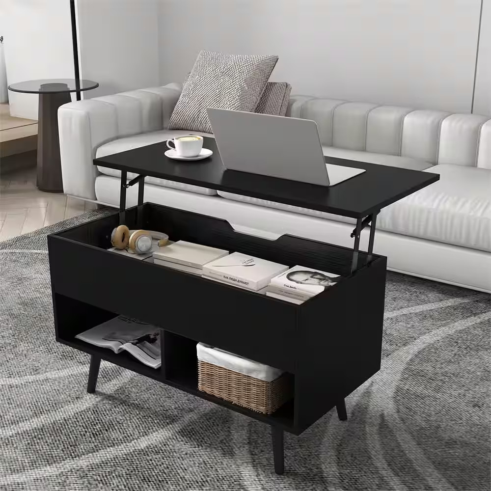 31 .5 In. Black 17.5 In. Rectangle Wood Lift Top Coffee Table Moderntable with H
