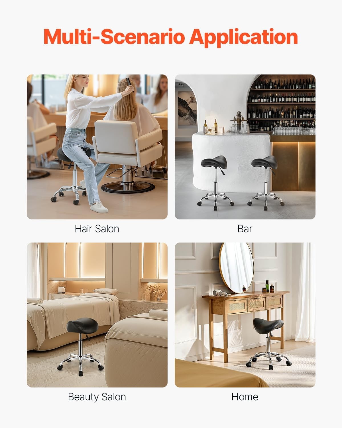 Saddle Stool with Wheels, 450 LBS Weight Capacity Ergonomic Rolling Stool,