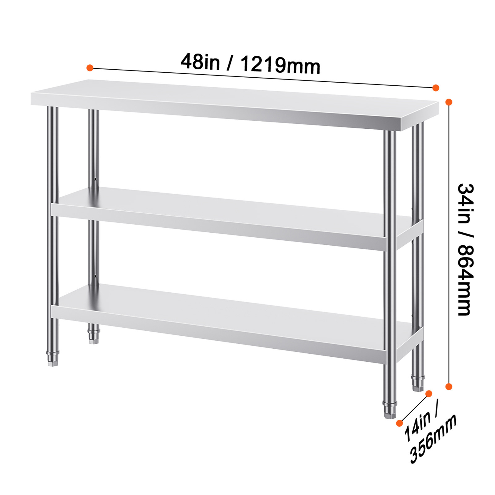 VEVOR Stainless Steel Work Prep Table 48″x14″ with Undershelf Commercial Kitchen