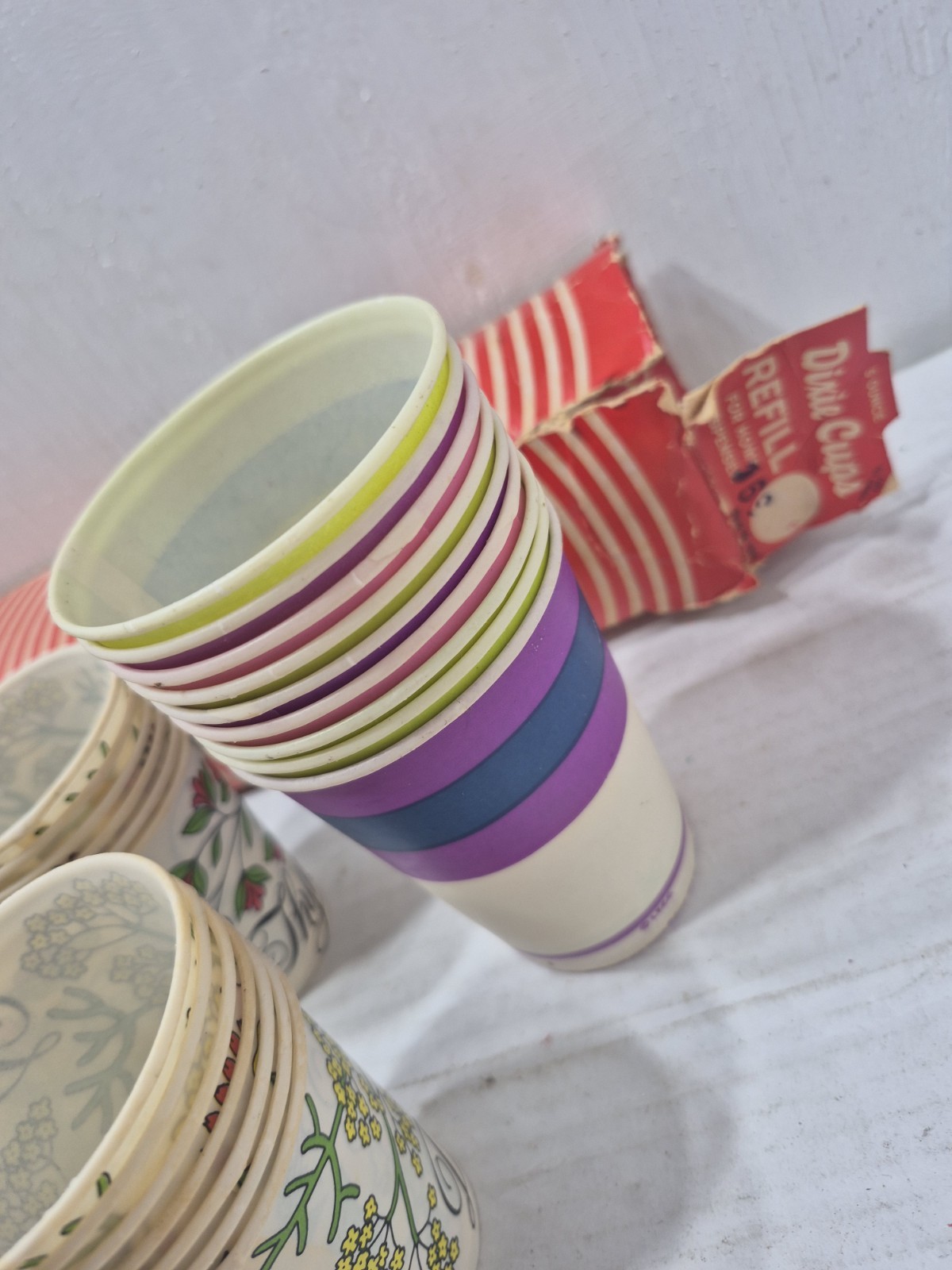 Vintage Original Dixie Cups Box w/Various Paper Cups Retro MCM Cottage Core