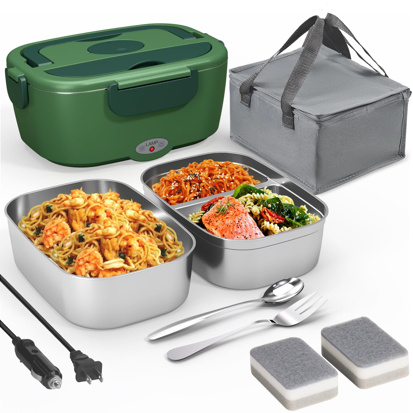 Sitlais Electric Lunch Box for Adults – Fast Heating Large, Dark Green