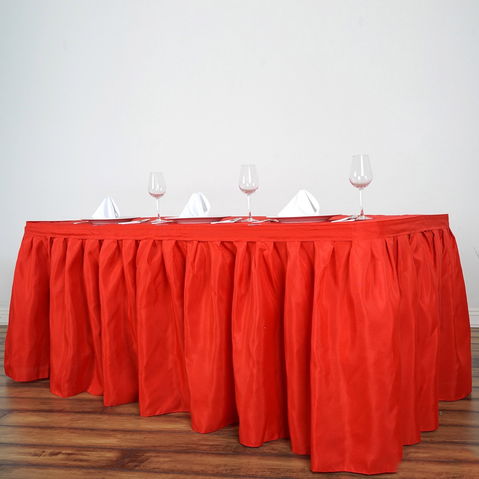 Red 17 feet POLYESTER PLEATED TABLE SKIRT Tradeshow Wedding Catering Supplies