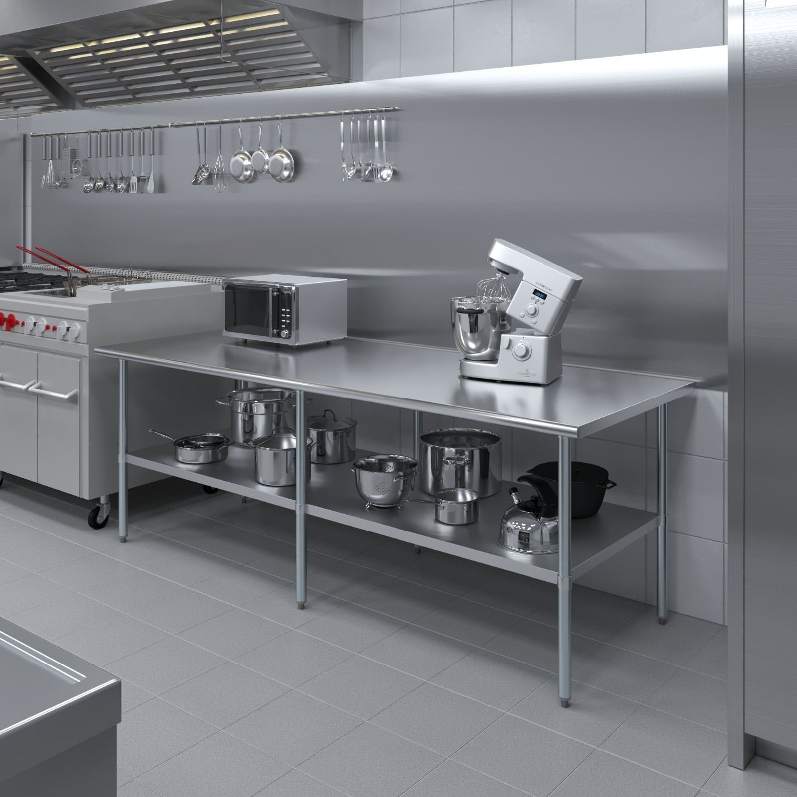 AmGood 36 in. x 96 in. Stainless Steel Table | Utility Kitchen Prep Work Table