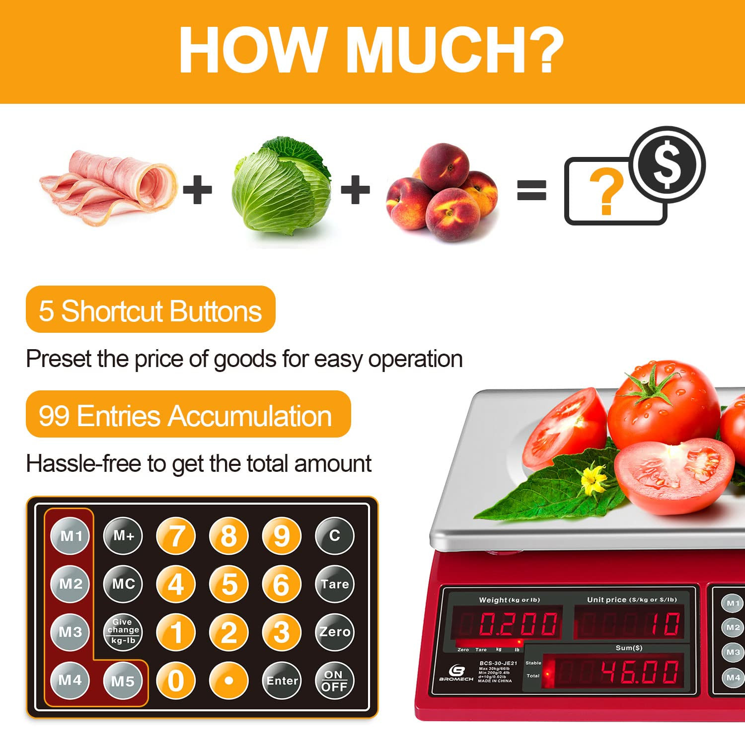 Price Computing Scale 66Lb Digital Rechargeable Commercial Weight for Produce Fo