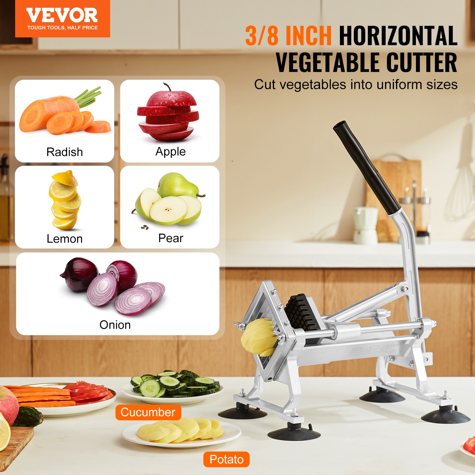 VEVOR Commercial Vegetable Slicer 3/8 inch Fruit Slicer Vegetable Cutter Manual